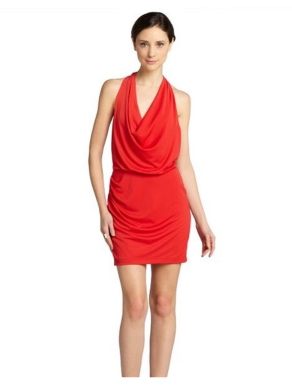 Red Cowl-Neck Mini Dress with Strappy Back